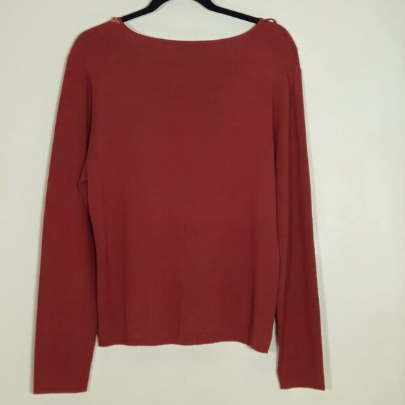 Cable & Gauge Knit Top Women XL Burnt Orange LS Suede Fringe V Neck Western Boho - Picture 14 of 14